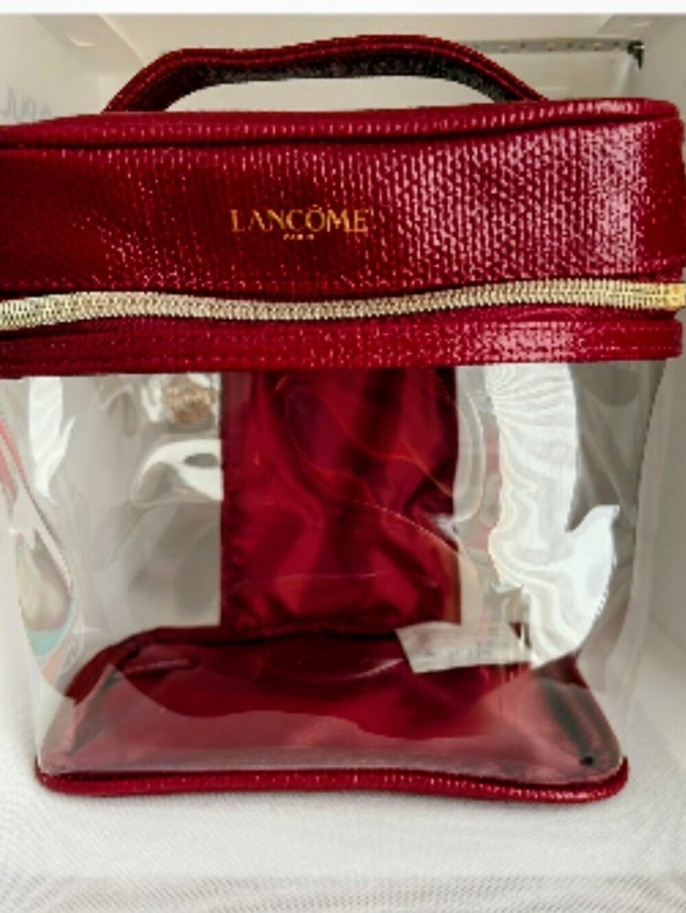 Lancome Red & Clear Makeup Bag / Cosmetic Bag with Top Handle NWT